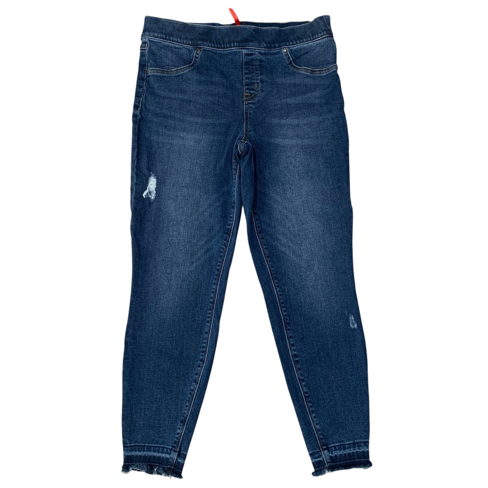 SPANX Womens Large 14 Petite Pull On Shaping Denim‎ Jeggings Raw Hem Ankle Jeans